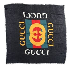 Gucci Multicolor Logo Scarf, Silk Blend, 55x55